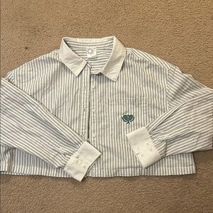 Aerie Striped Cropped Shirt with Embroidered Detail